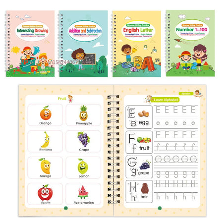Reusable English Learning Calligraphy Book for Kids - Practice Writing, Drawing, and Numbers Education Toy