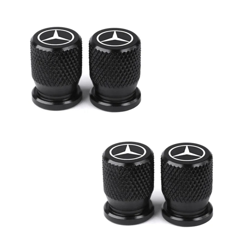 Mercedes Benz Tire Valve Caps &ndash; 4pcs Aluminum Airtight Covers for B/C/E/S Class, A Class, C200L, GLC, GLK, CLA, GLA Black