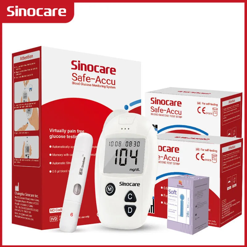 Kit de măsurare a glicemiei Sinocare SafeAccu cu benzi și lancete