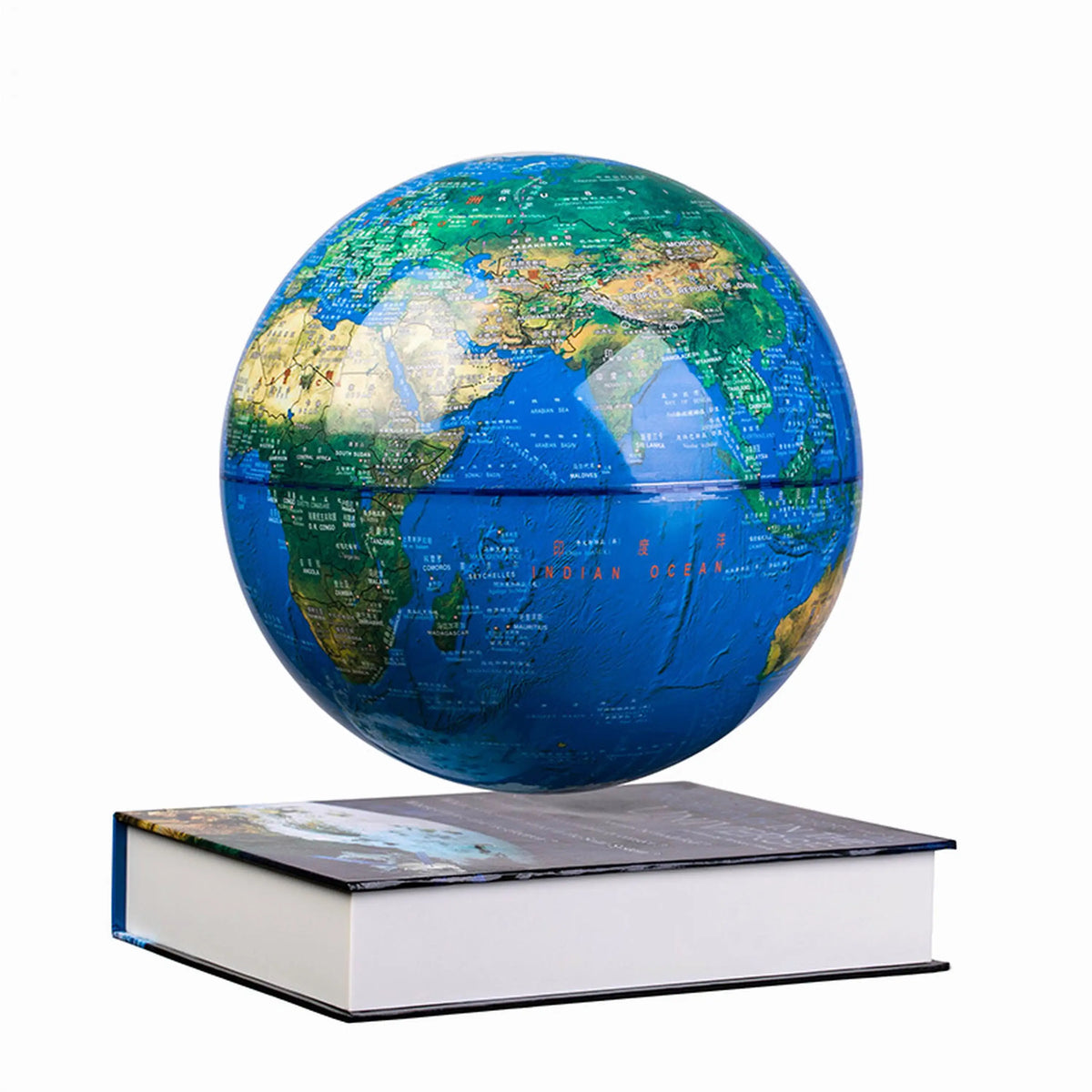 Levitating Globe with Book-Shaped Base &ndash; 360&deg; Rotating Magnetic Floating World Globe for Home Decor &amp; Educational Gift Topographic Map / UK Plug