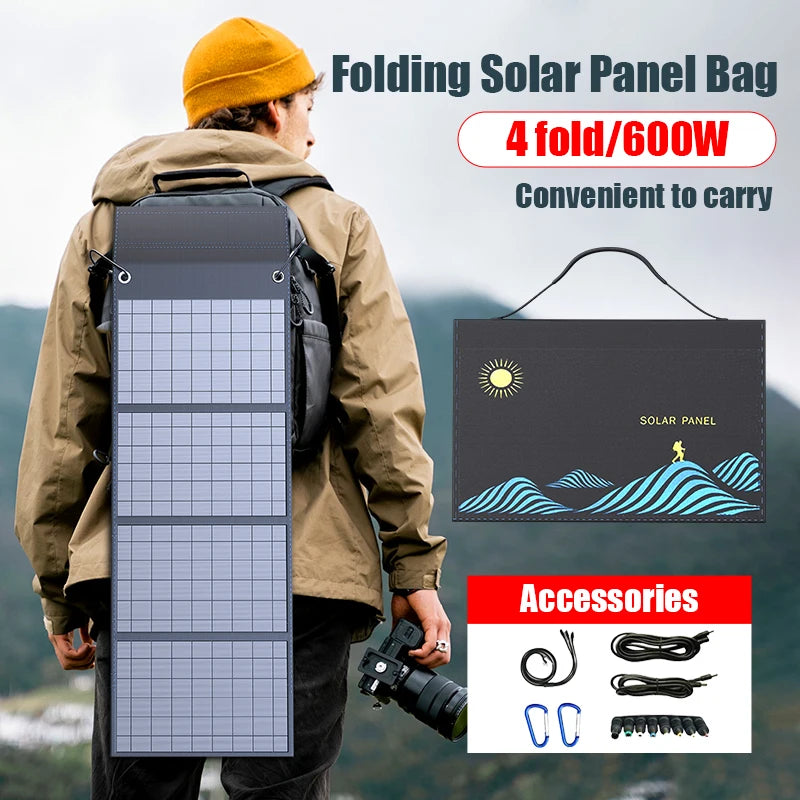1000W Portable Folding Solar Charger Bag - USB &amp; DC Output for Outdoor Power