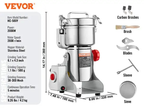 Electric Grain Mill Grinder 150 To 2500g For Spices 500g 1900w swing / france