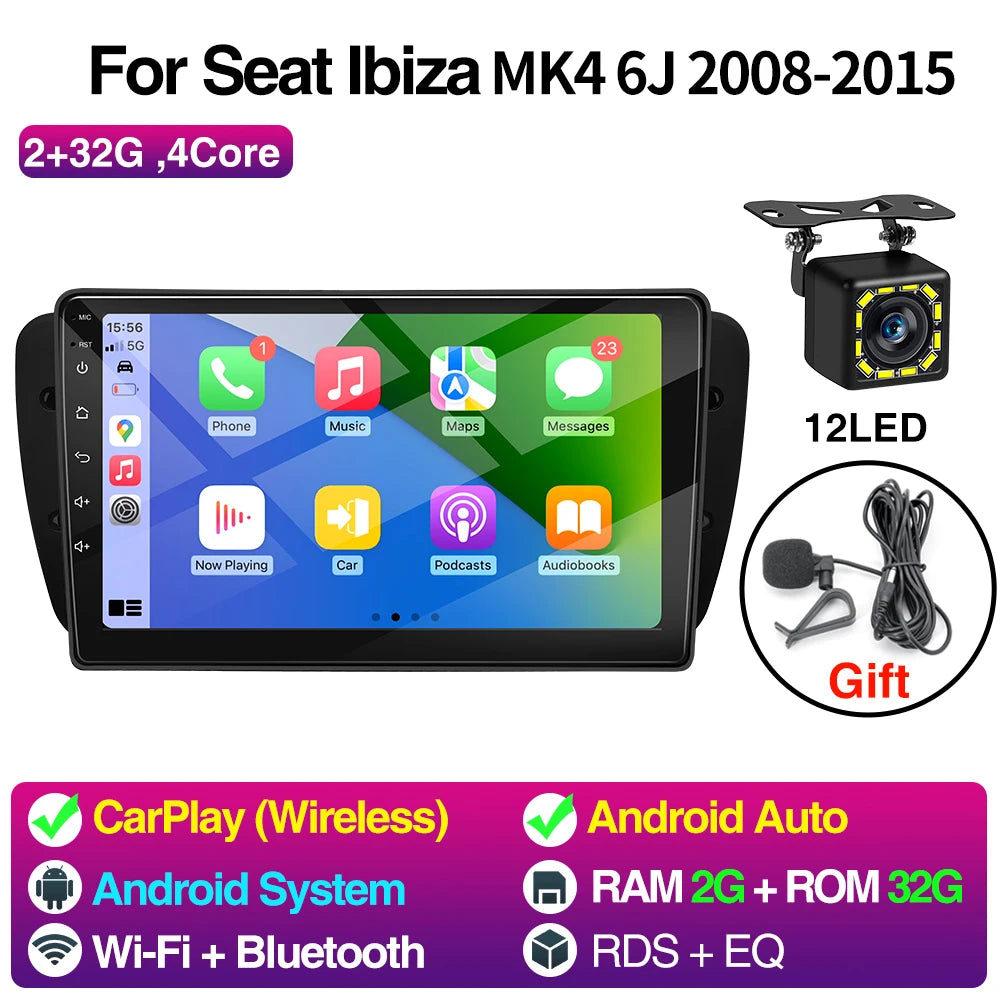 9Inch Car Radio Seat Ibiza MK4 6J - CarPlay Android Auto 2G 32G 12LED