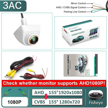 White AHD 1080P 360 Adjust Car Reverse Backup Camera with Dynamic Trajectory Line for Android DVD Video Monitor by InterCyprus Trading Ltd