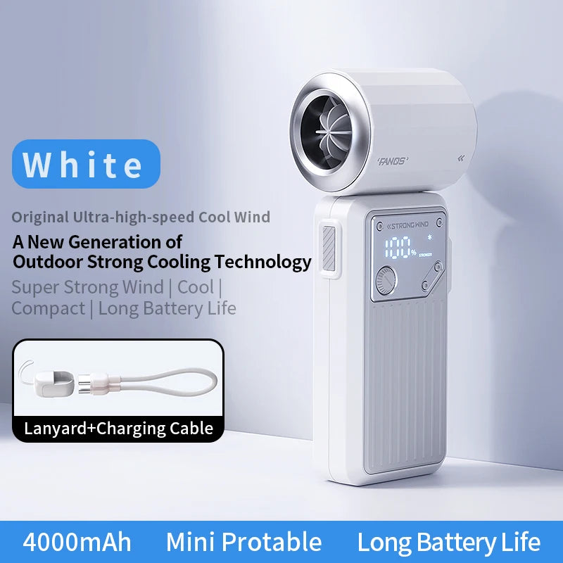 Mini Handheld Fan 4000mAh &ndash; High-Speed Brushless Motor with Digital Display 4000mAh White