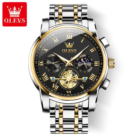 OLEVS Classic Roman Dial Quartz Watch with Luminous Chronograph and Waterproof Design No / Golden black