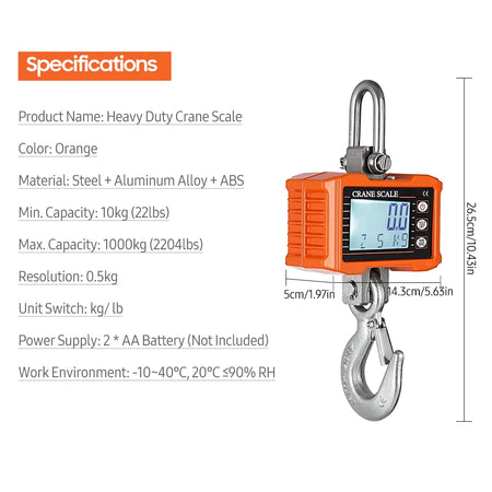 Digital Hanging Scale 1000kg Crane Scale &ndash; LCD Backlight Orange