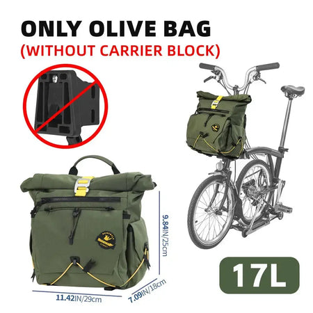Rhinowalk Bike Handlebar Bag 17L For Brompton Dahon Folding Bike Cycling Backpack Front Quick Release Urban Basket No Adapter by InterCyprus Trading Ltd