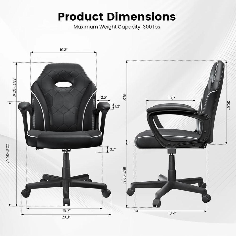 Ergonomic Gaming Office Chair With Foam Backrest, 360 Degree Swivel, Adjustable Height, PVC Armrests