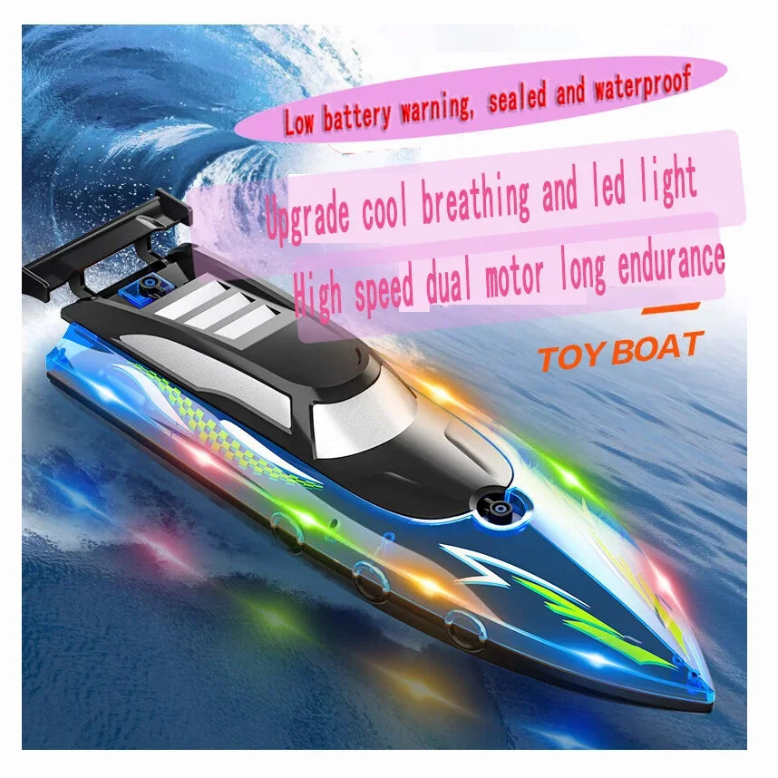 High-Speed 2.4GHz Remote Control Toy Boat for Kids - Waterproof Electric Summer Fun 2.4G blue and led