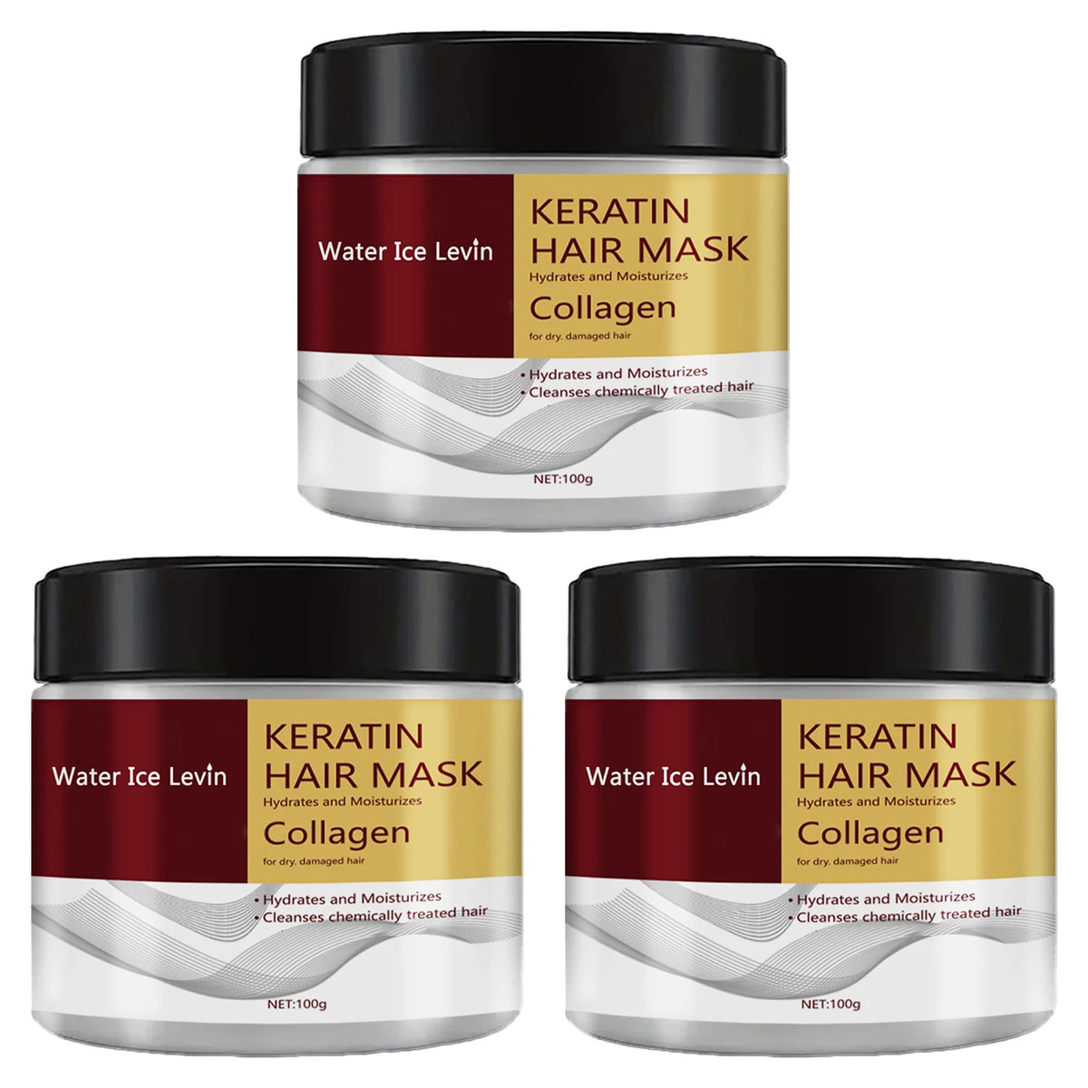 Water Ice Levin Collagen Keratin Hair Mask &ndash; Rapid Frizz Repair and Moisture Control 3pcs