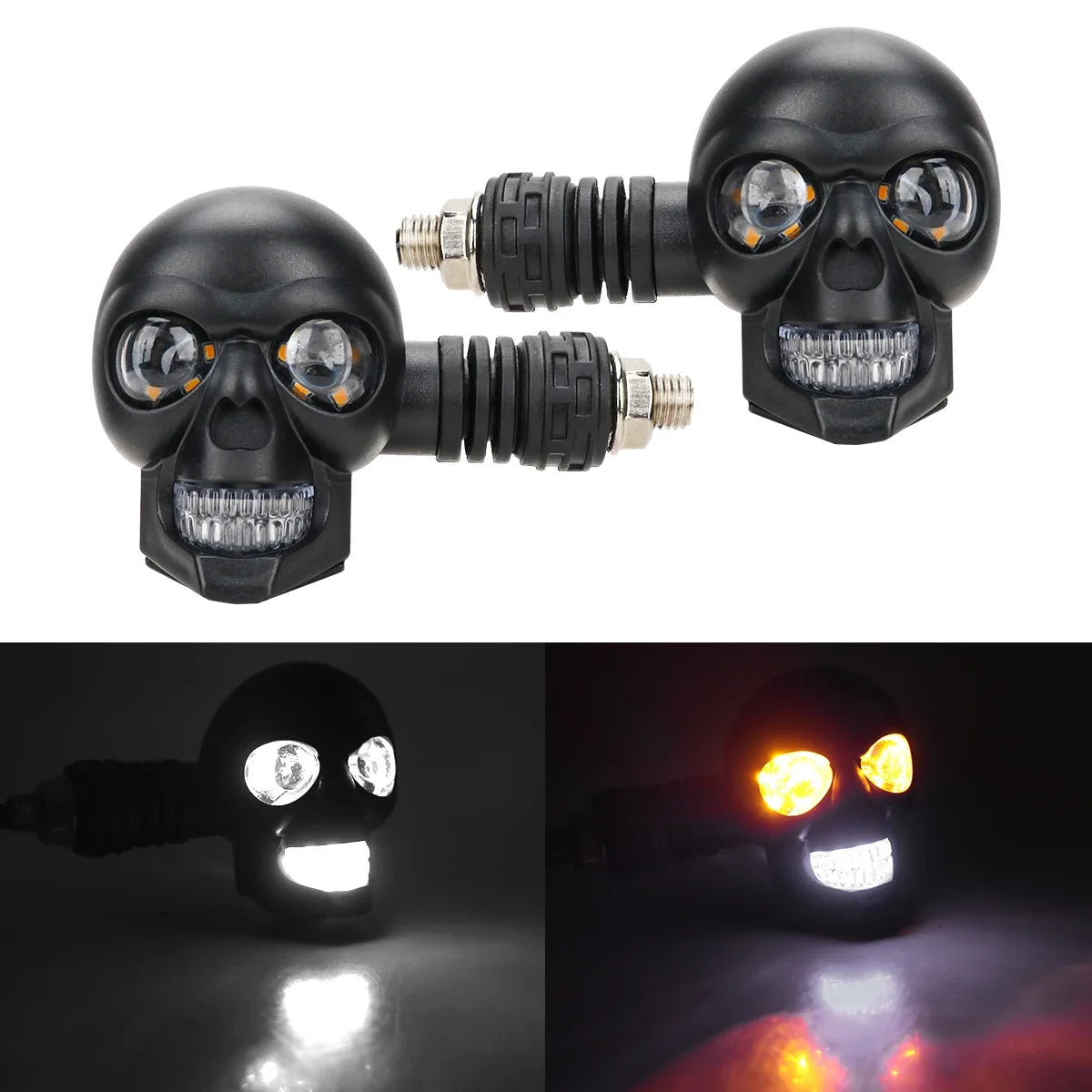 Skull Motorcycle Indicator Lights &ndash; Dual Color Functionality White Yellow