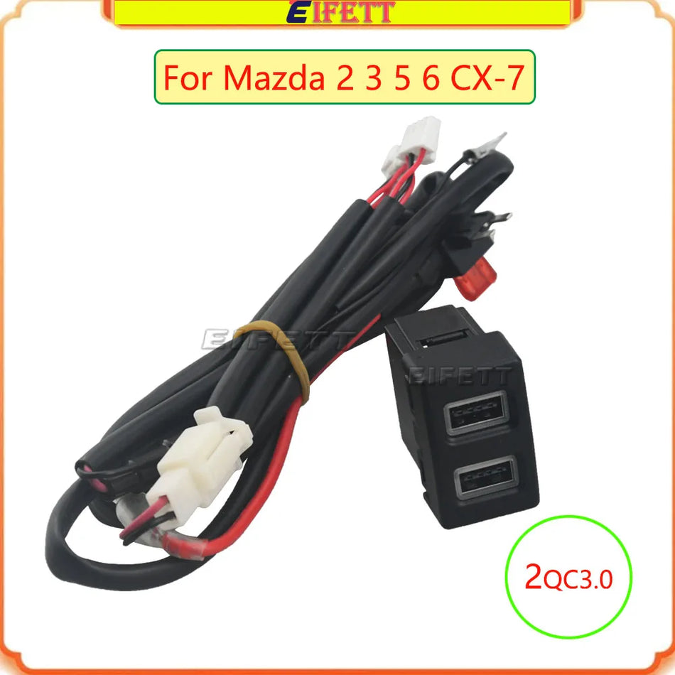 Kahekordne QC3.0 USB auto laadija LED-nupuga Mazda 2 3 5 6 CX-7