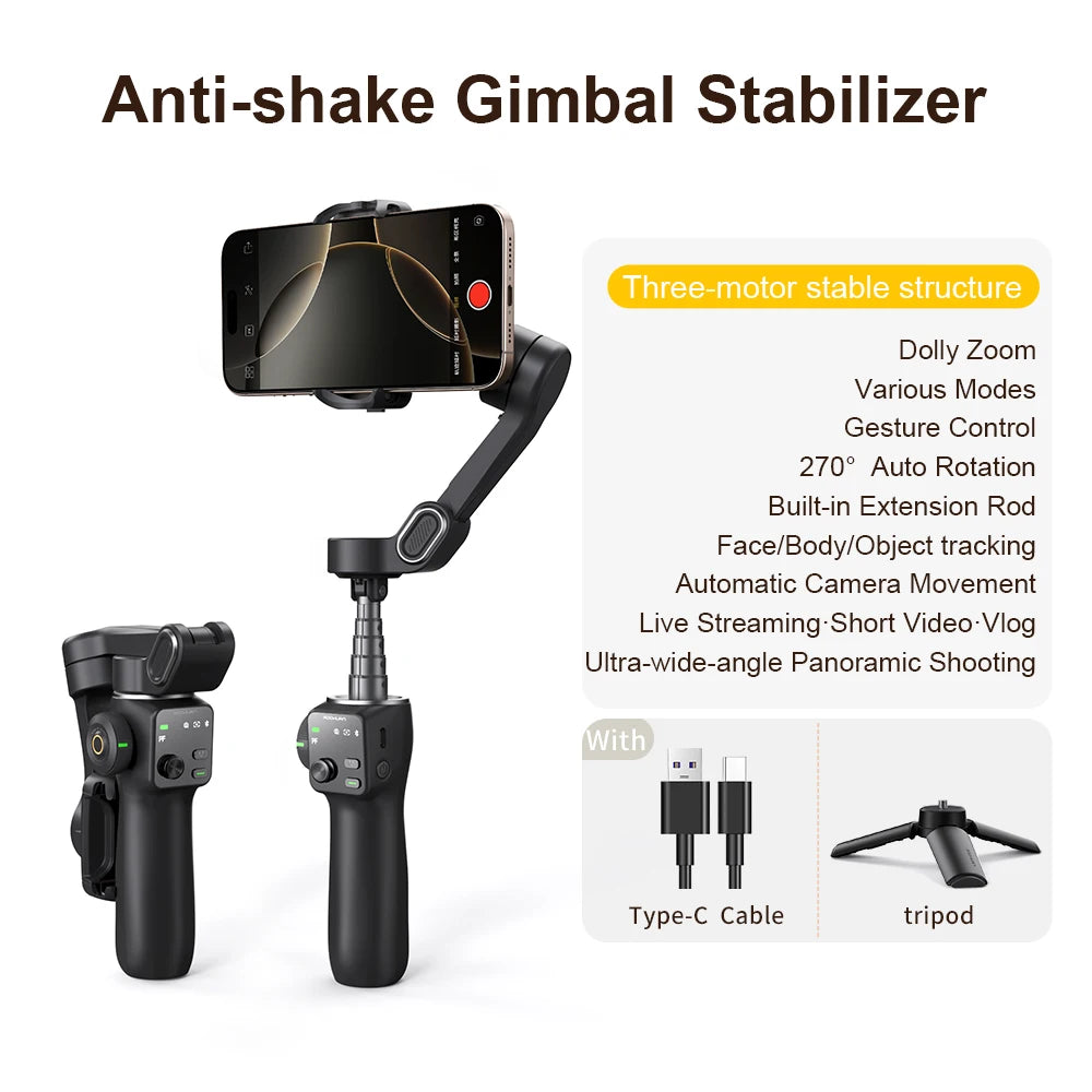 AOCHUAN Smart V8 &ndash; Anti-Shake Face Tracking Stabilizer Black