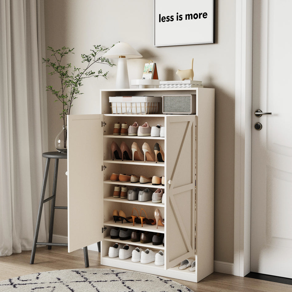 Διπλή Πόρτα Πολυλειτουργική Ντουλάπα Παπουτσιών Με 8 Επίπεδα 141cm