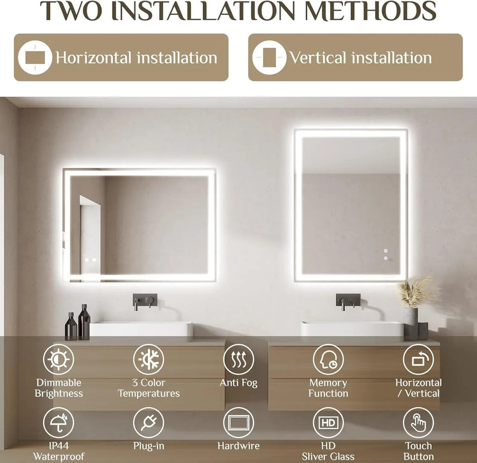 Espelho LED de Vidro Temperado à Prova de Explosão Antiembaçante Regulável