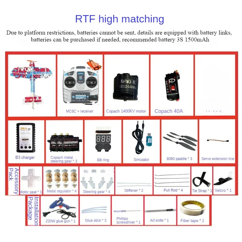 3D Mercury Fixed Wing RC Plane DIY Kit RTF Red and blue