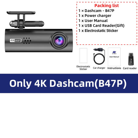 ACCEO 4K Smart Dash Cam &ndash; Front Rear Night Vision Recording Only 4K B47P / 128G