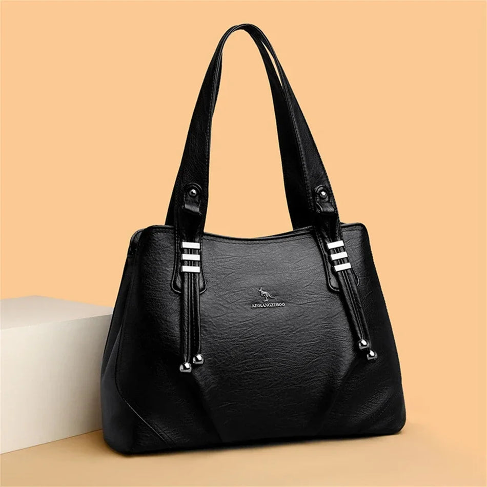 Borsa di Lusso in Pelle Sintetica Morbida per Donna, Borsa a Tracolla di Design con Tre Scomparti, Grande Capacità