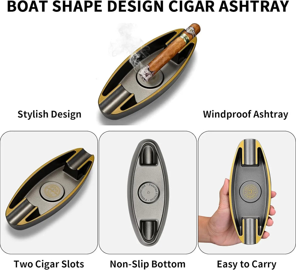 Posacenere per sigari a forma di barca Monsoon con doppio scomparto portatile