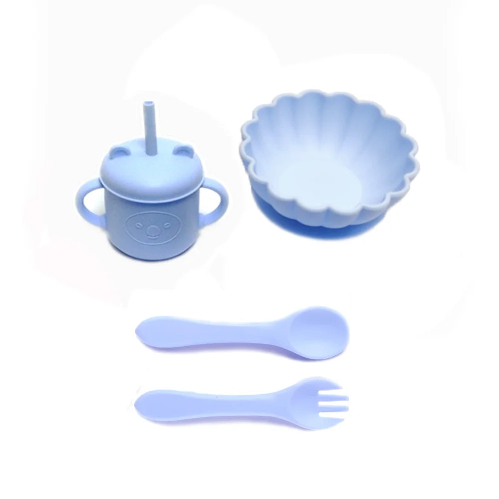 CZSAE Children's Tableware Set &ndash; Suction Cup Design for Easy Self-Feeding Sky blue