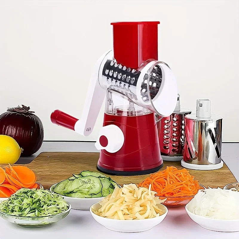 Manual Vegetable Cutter &amp; Slicer - Multifunctional Cheese &amp; Garlic Shredder with 3 Sharp Drums