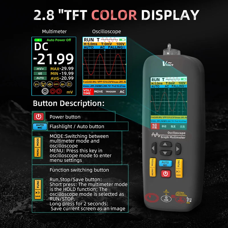 BSIDE Digital Multimeter Oscilloscope &ndash; Rechargeable Battery