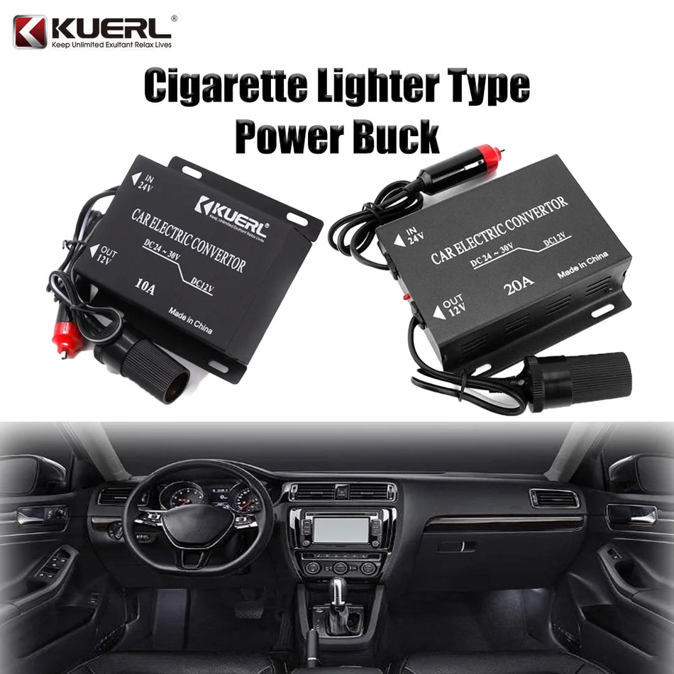 DC-DC 24V до 12V Автомобилен захранващ преобразувател, 10A-20A Стъпаловиден адаптер за запалка