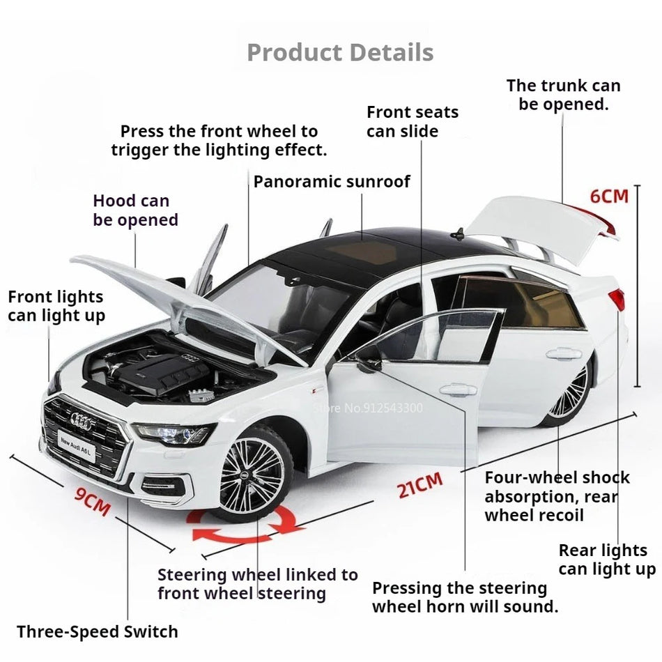1:24 A6L RS7 Modeļa Auto Rotaļlieta Ar Mūziku, Gaismām, Atpakaļvilkšanu