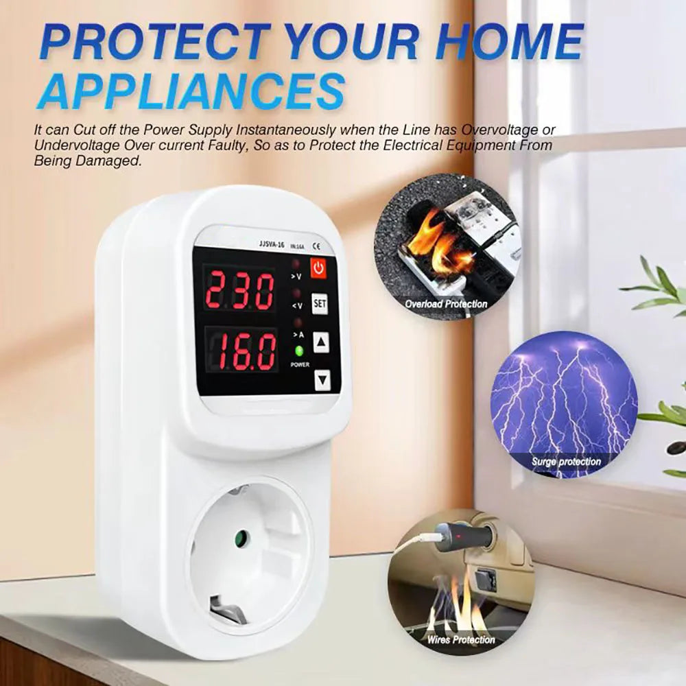 Automatic Voltage Protector Socket &ndash; Multifunctional LED Display with Automatic Reset