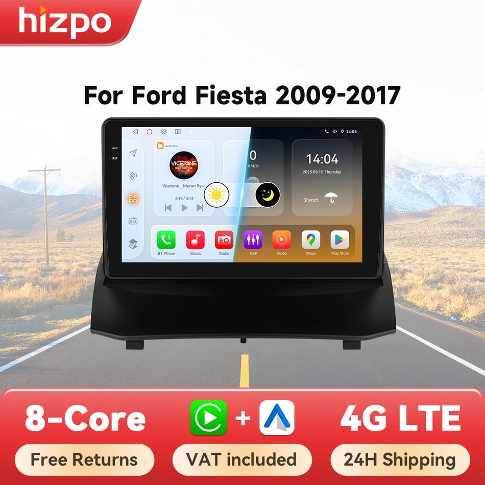 Hizpo 9 Tommer CarPlay Android Auto Ford Fiesta MK7 Radio