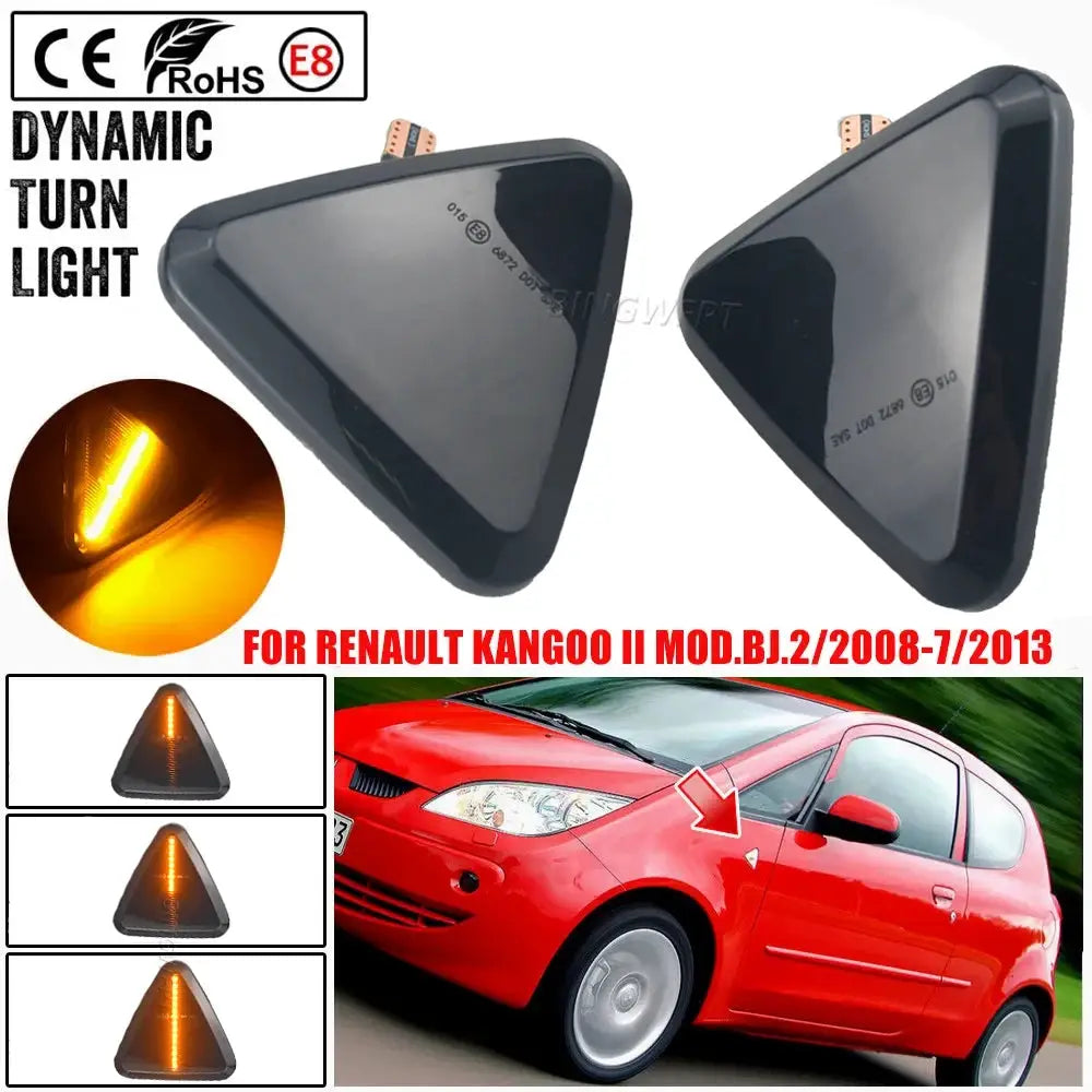 2X Dynamic LED Flowing Turn Signal Side Fender Marker Indicator Light Blinker Repeater Lamp For RENAULT KANGOO II 2008-2013 by InterCyprus Trading Ltd