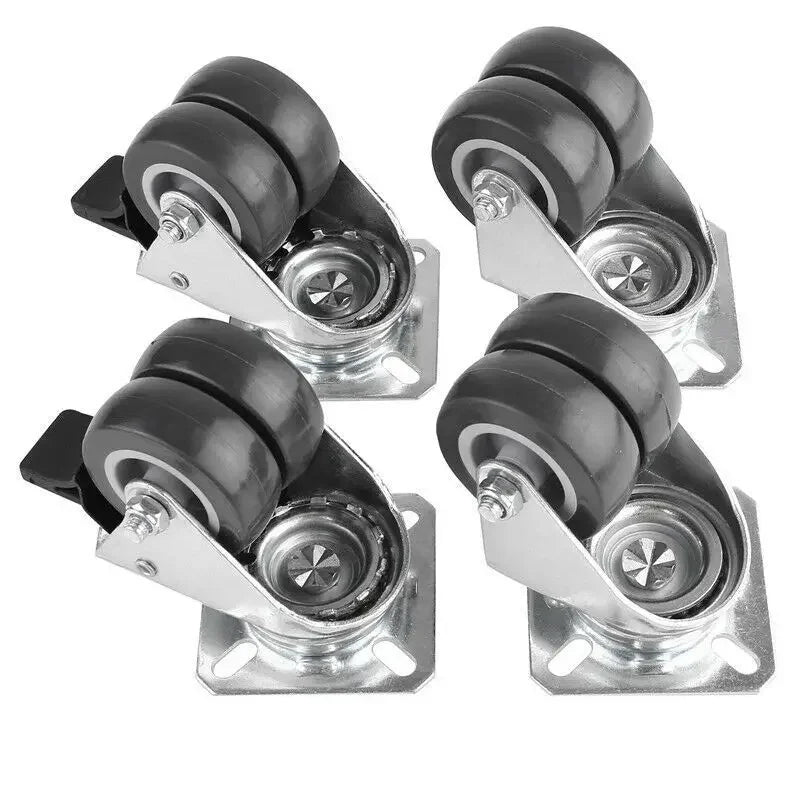 Fixkit 4 Stuks 50mm Rubber Wielen Met Remmen Zwenk 300kg