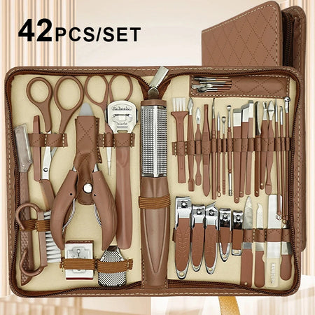 Manicure Stainless Steel 42Pc Travel Kit &ndash; Diamond Zipper 42pcs Brown-1