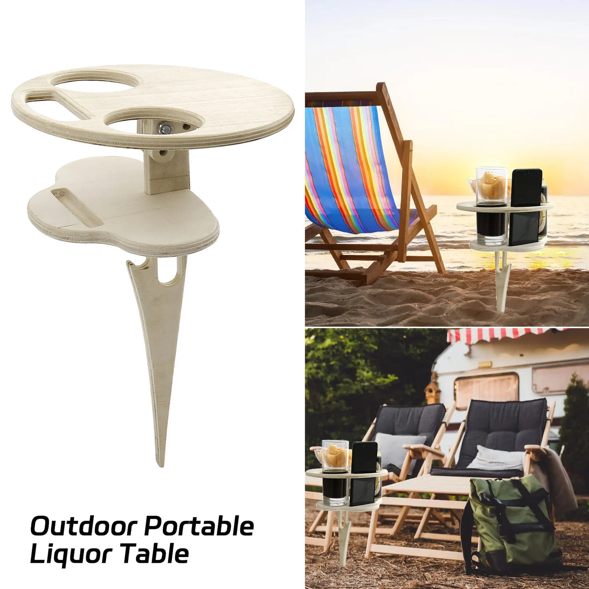 Outdoor Liquor Table Folding Round Wood Picnic &ndash; Durable
