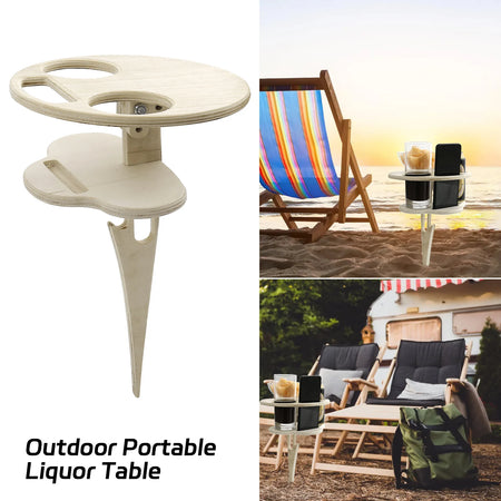 Outdoor Liquor Table Folding Round Wood Picnic &ndash; Durable