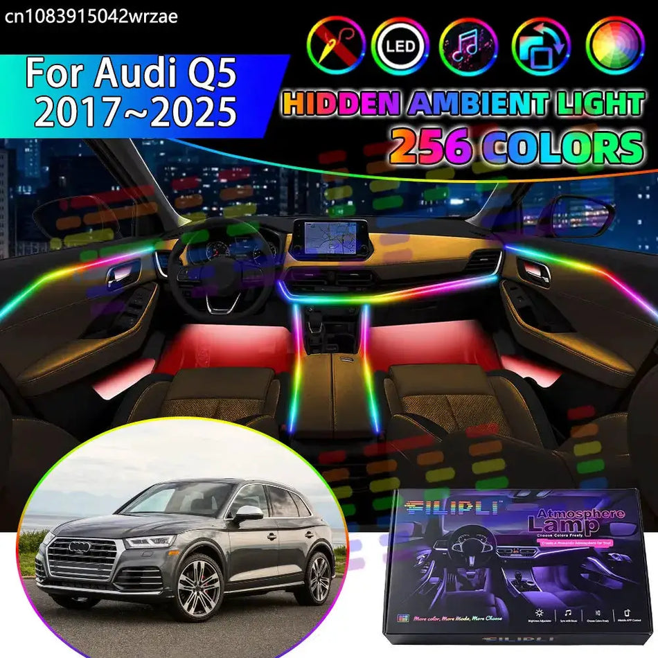 RGB LED Ambient Light Strips With App Control For Audi Q5 FY MK2 by InterCyprus Trading Ltd