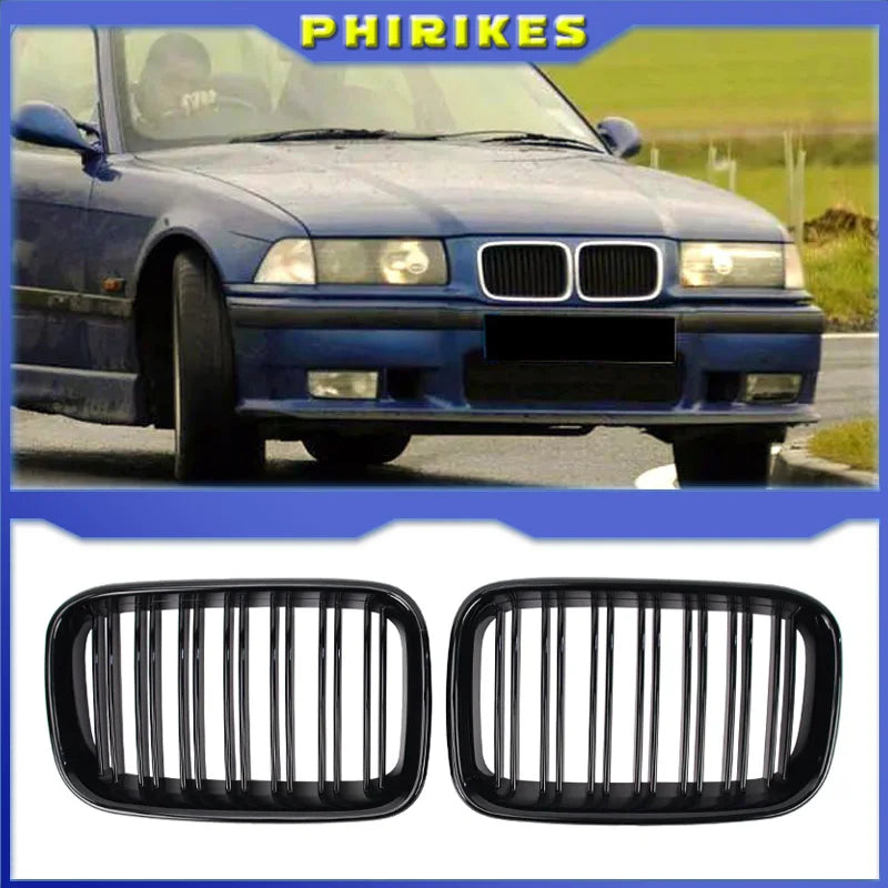 BMW E36 Böbrek Izgaraları 92 96 2x Çift Hat Siyah Parlak