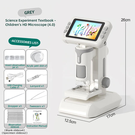Children's HD Microscope &ndash; 3.97 Inch Screen and 1500X Zoom grey / 1600X