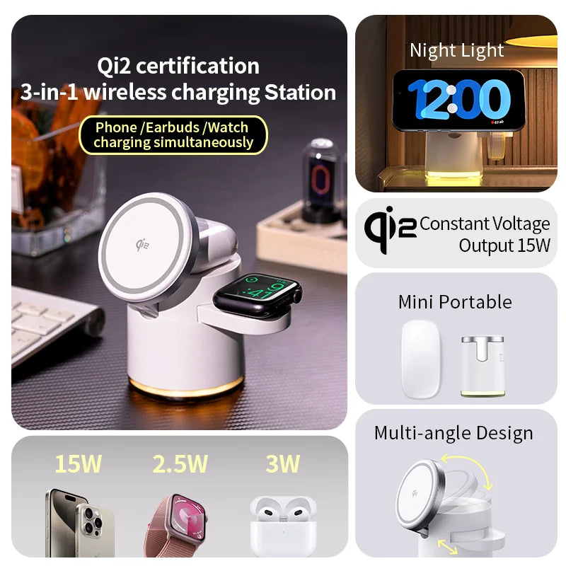 2025 New Qi2 Wireless Charger &ndash; 3-in-1 Fast Charging Station