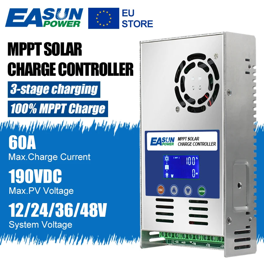EASUN MPPT Ηλιακός Ελεγκτής Φόρτισης 60A 12V 24V 36V 48V Αυτόματος