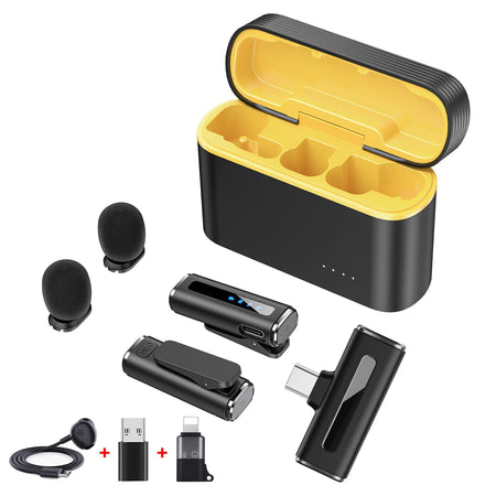 YESSKO Wireless Lavalier Microphone with Noise Reduction and Charging Box Yellow-TYPE-C-IOS