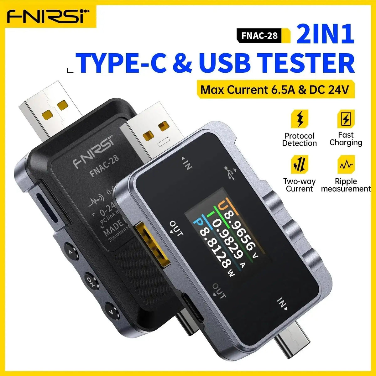 FNIRSI FNAC28 2In1 Type C USB Prober 6.5A Digital Voltmeter FNAC-28 / CHINA