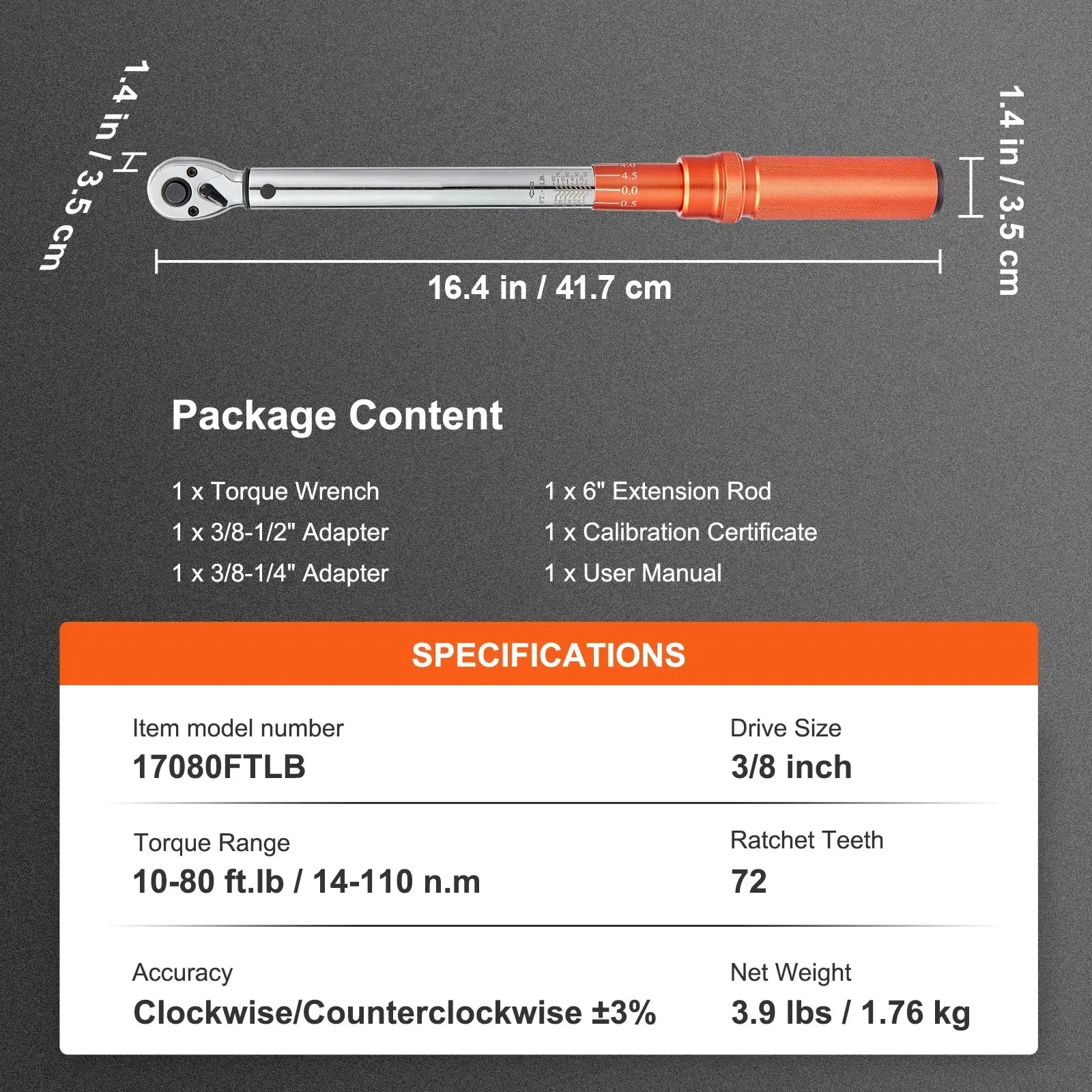 Torque Wrench Set &ndash; Dual Direction Adjustable 10-80 ft-lb / france