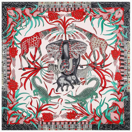 InterCyprus Twill Silk Scarf &ndash; Captivating Giraffe Print Design F / 130X130CM