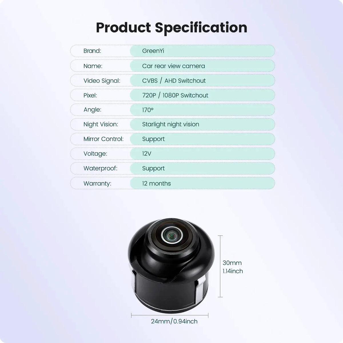 Ahd 1080P Vehicle Backup Camera With Night Vision And Guiding Lines by InterCyprus Trading Ltd