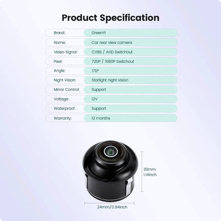 Ahd 1080P Vehicle Backup Camera With Night Vision And Guiding Lines by InterCyprus Trading Ltd