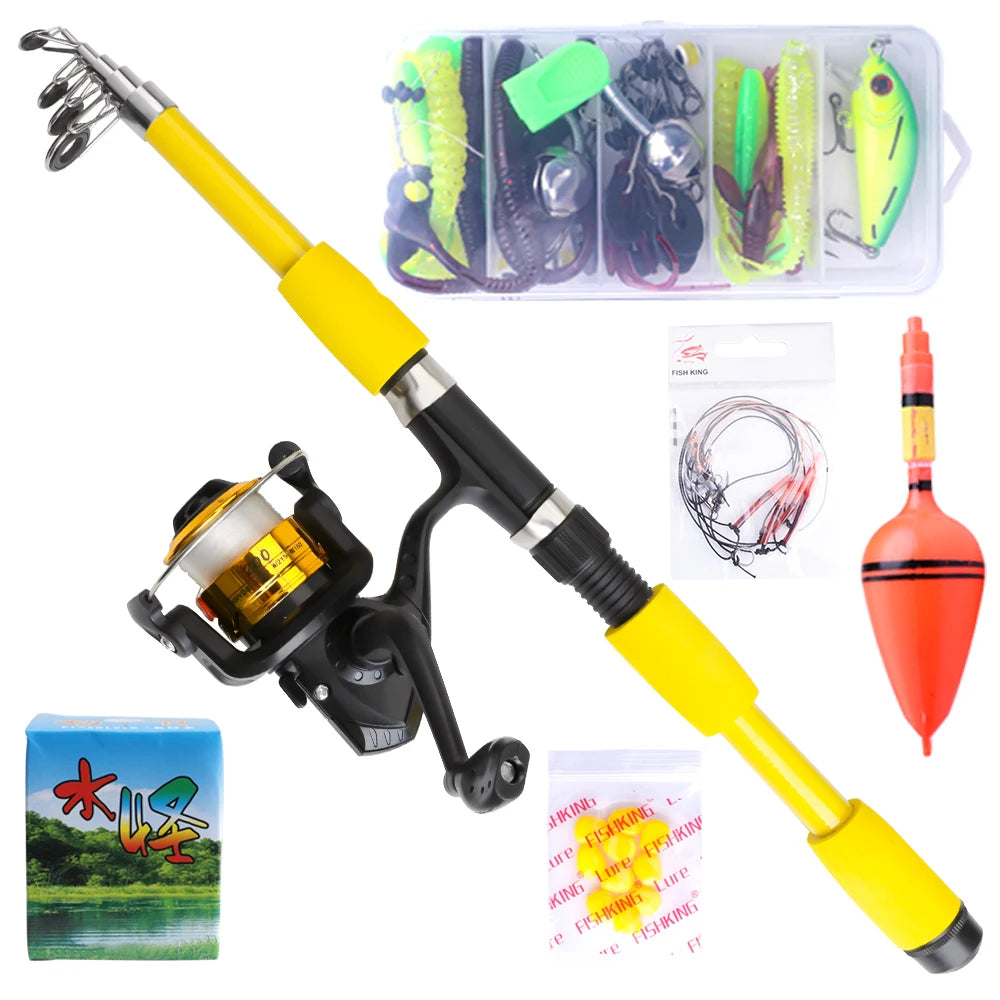 FISH KING Telescopic Fishing Rod Reel Combo - Carbon Fiber, Portable Kit yellow-Combination / 2.1m
