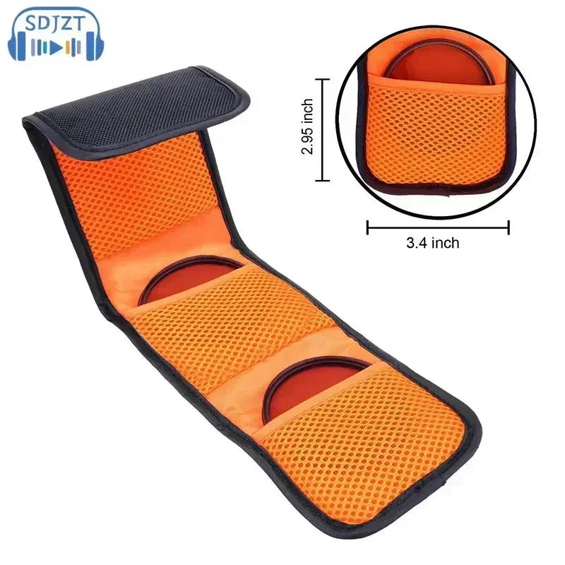 3 Pockets Lens Filter Bag - Compact Camera Lens Filter Holder for 82mm Filters Orange