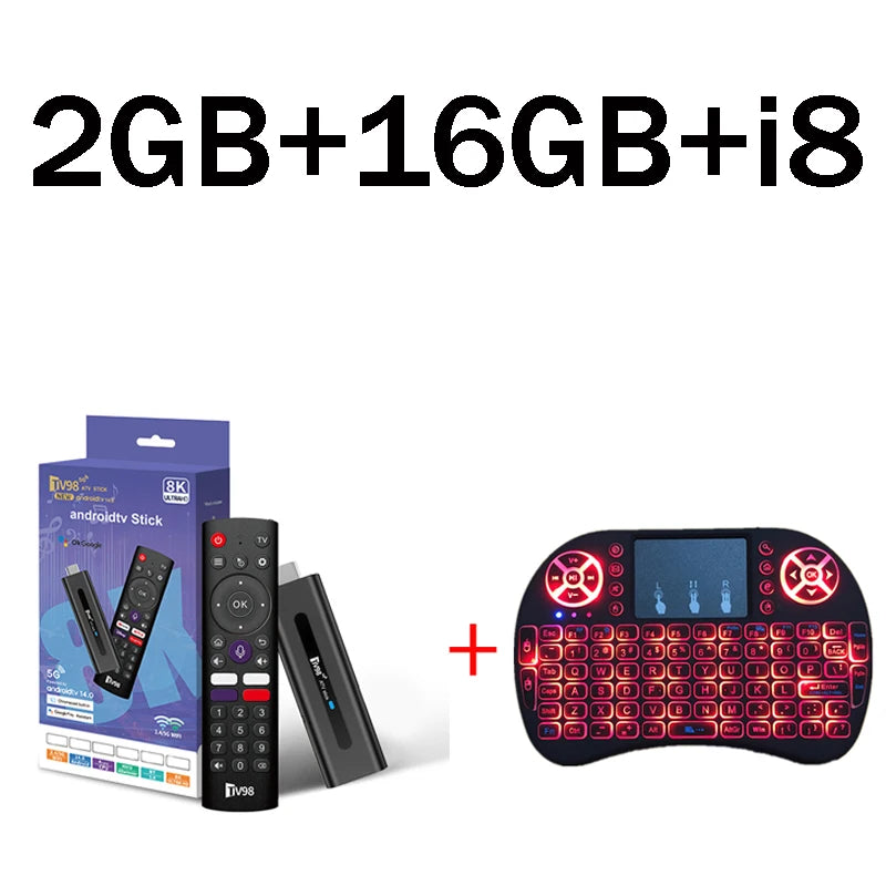 CLIBABIQBOX TV98 ATV Smart TV Stick - Android 14, 4K/8K Support, 2GB RAM, 16GB Storage, Voice Remote tv98atvstick2g16gi8